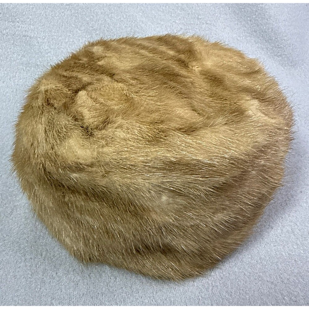 Vintage 1960s Genuine Mink Fur Pillbox Hat Womens Union Made Old Money Mob Wife